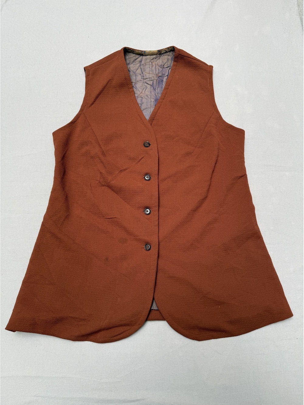Vintage 1970s Bespoke Brown Rust Button Up Lined Paisley - M